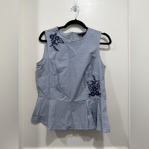 Brooks Brothers Blue White Striped Peplum Top Sz 10 NWT $100